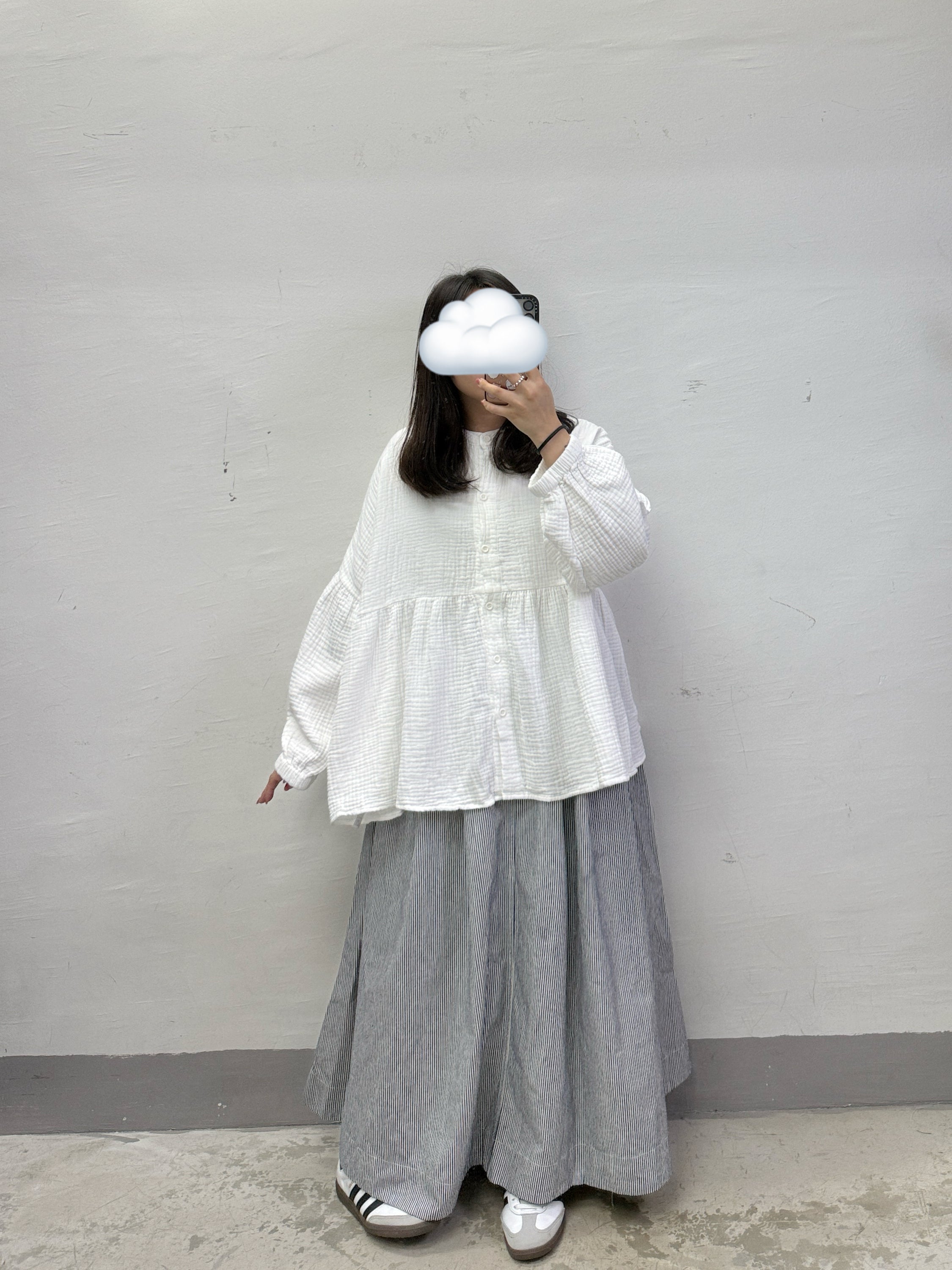 全橡筋斜布條紋半身裙｜2 col