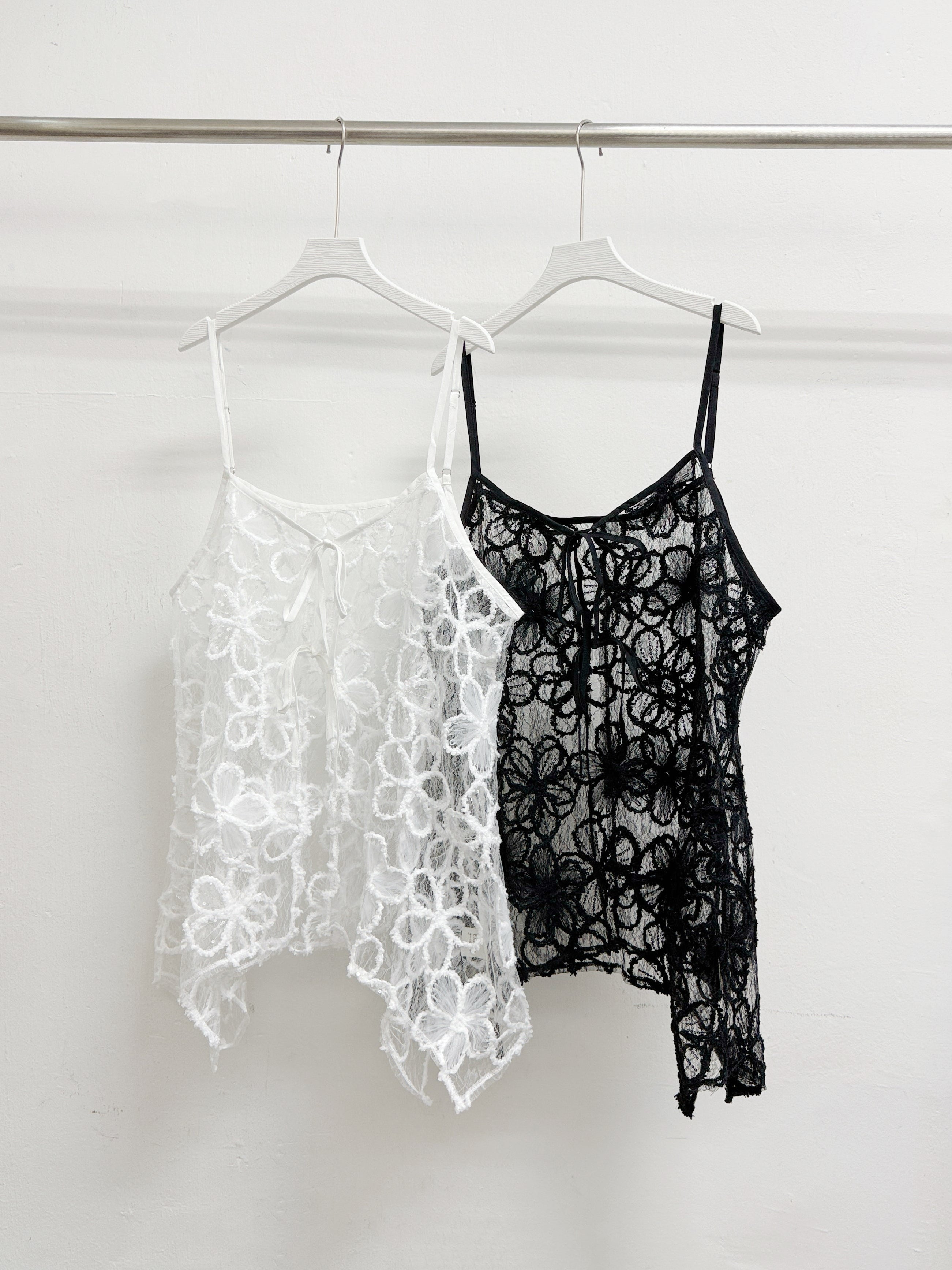 【SALE】閃閃花紋綁帶透紗外搭丨白