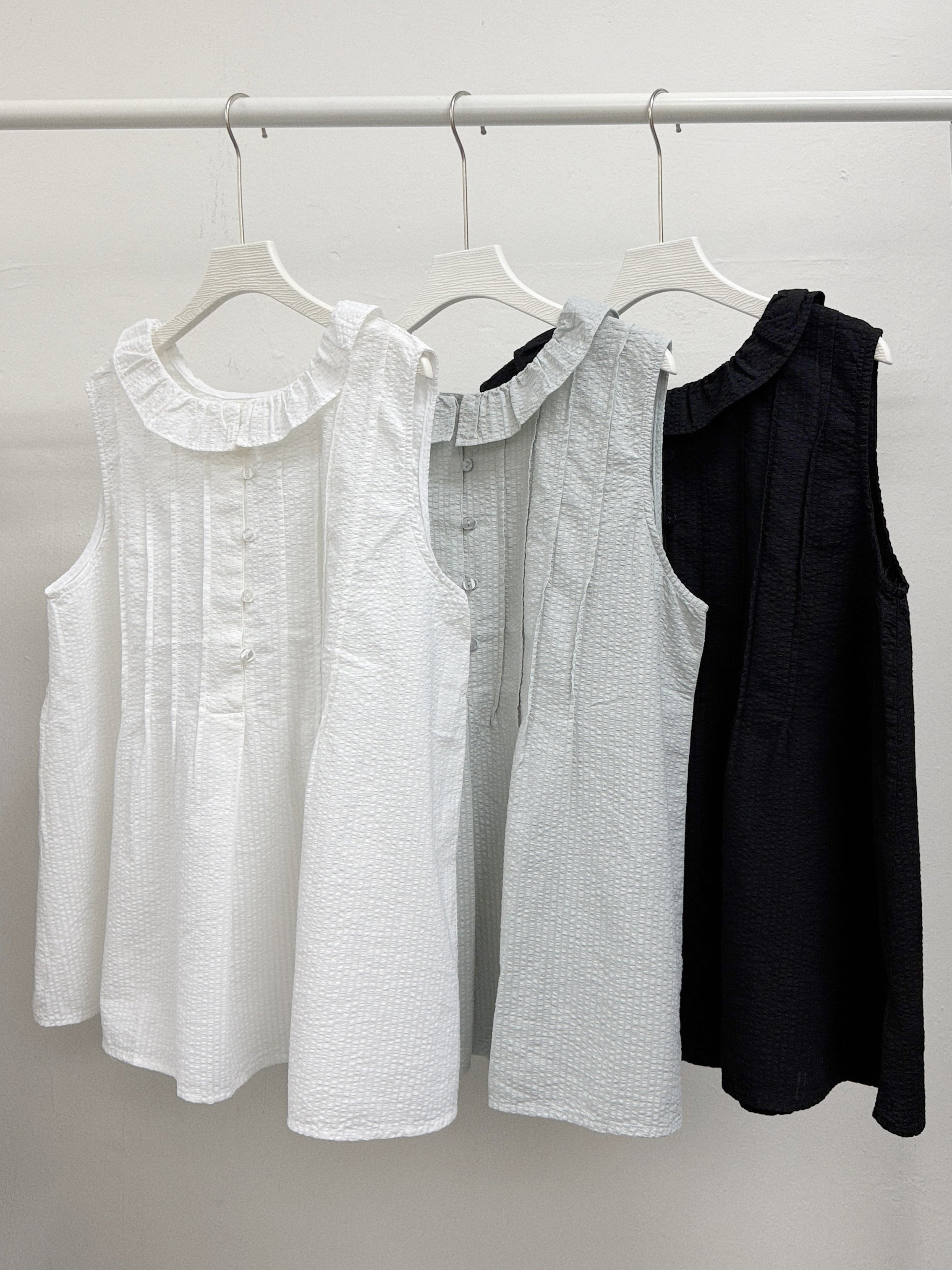 【SALE】靚！荷葉領暗紋打褶背心丨3 col