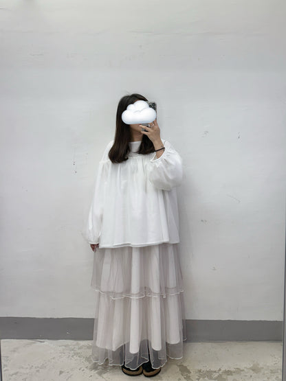 【SALE】暗條紋拼紗上衣丨紫