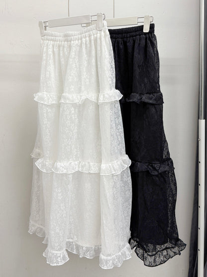 【SALE】花花紋ruffle邊層層裙丨黑
