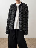 反領條紋針織外套丨3 col
