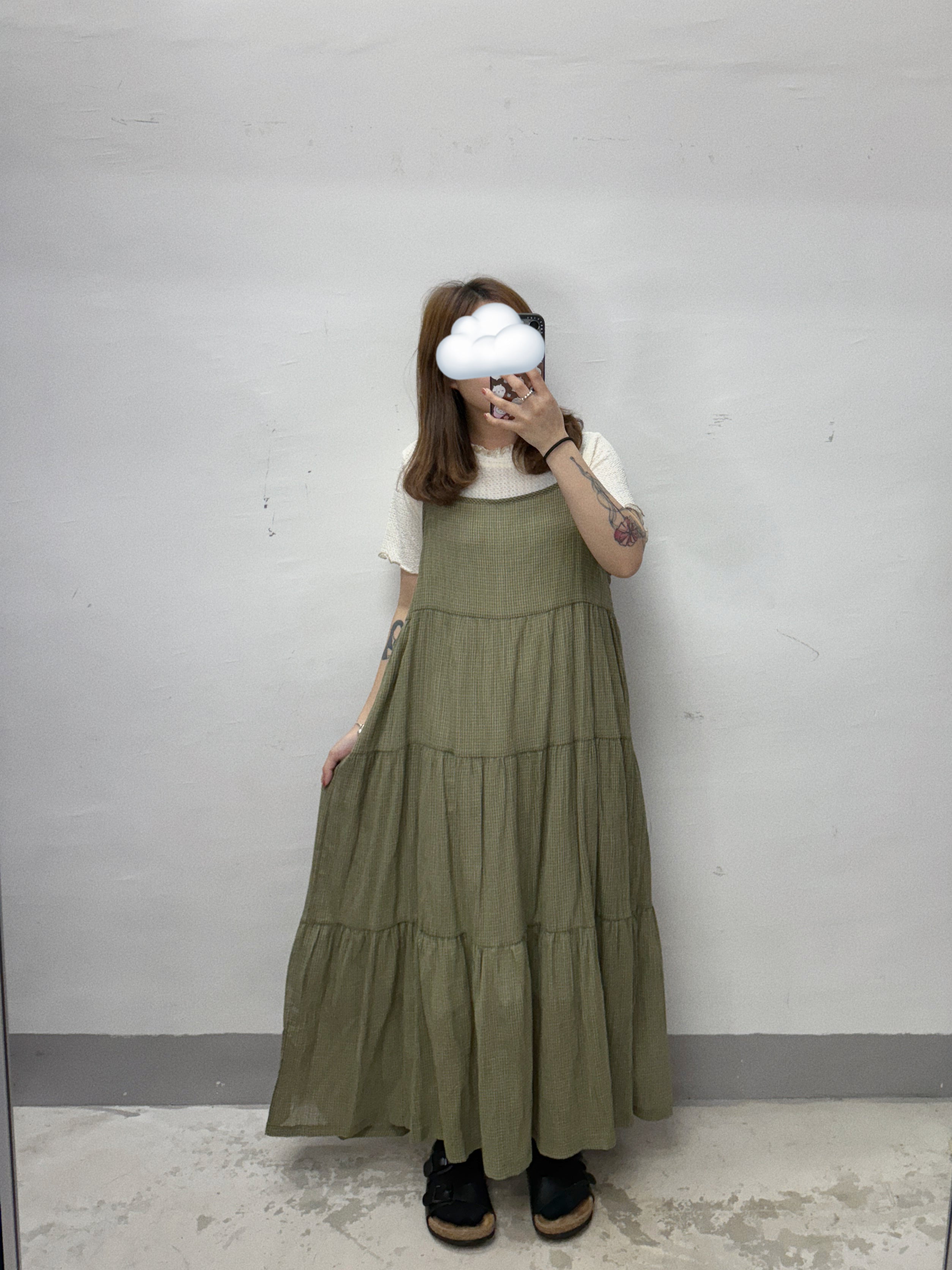 【SALE】格紋層層吊帶ops丨淺藍