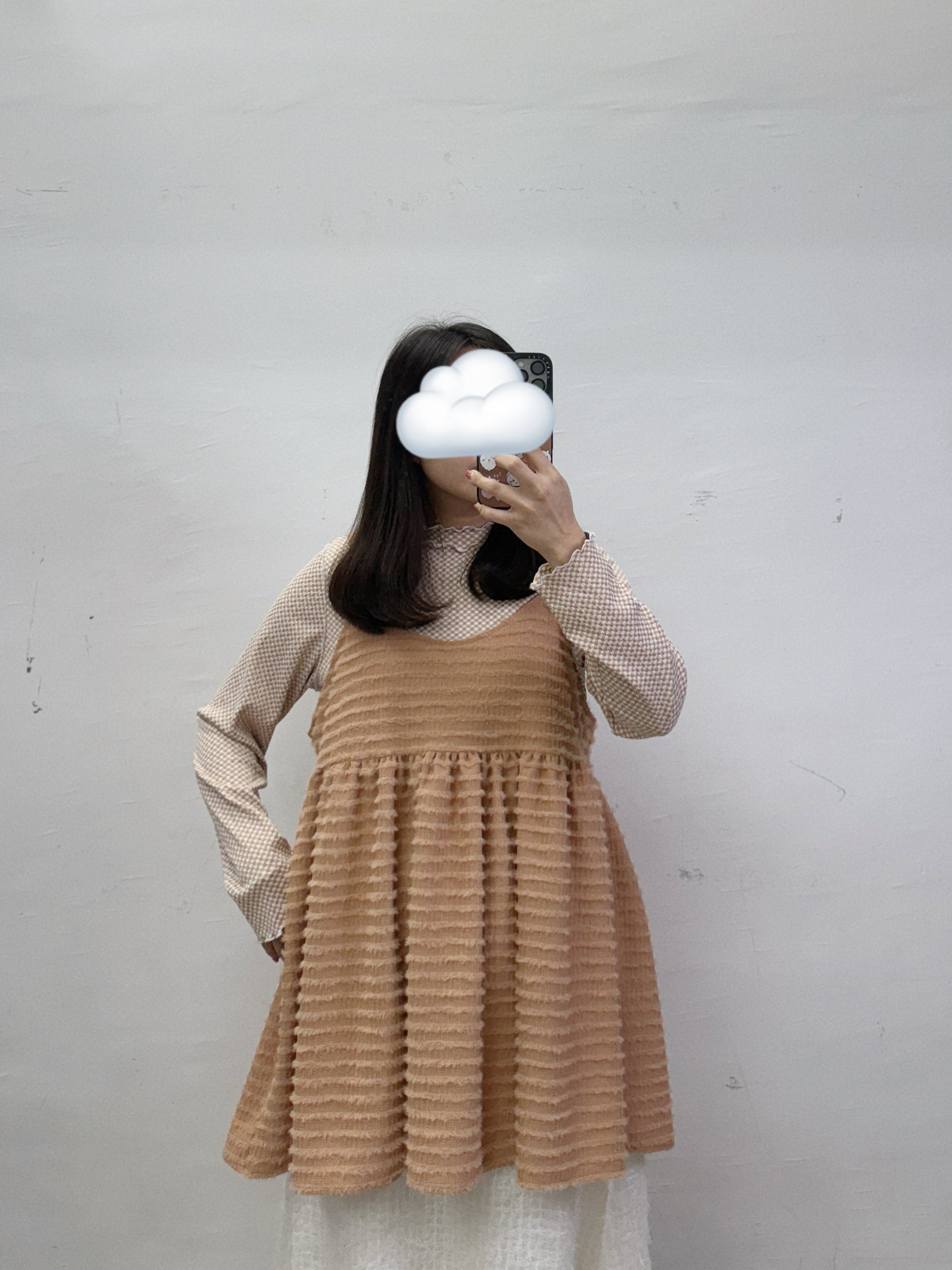 【SALE】ruffle領格紋打底top丨黑