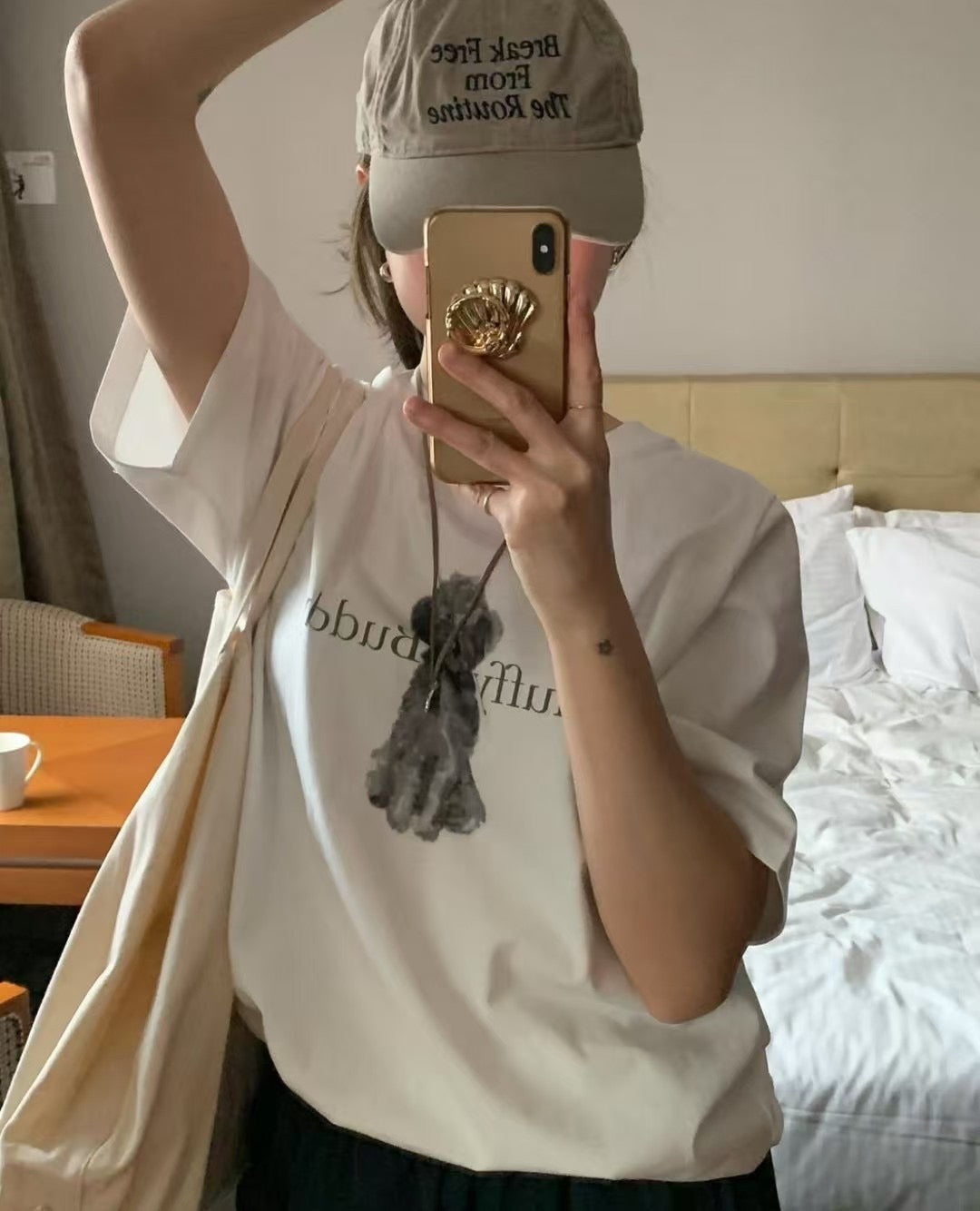 Fluffy buddy狗狗print tee丨白