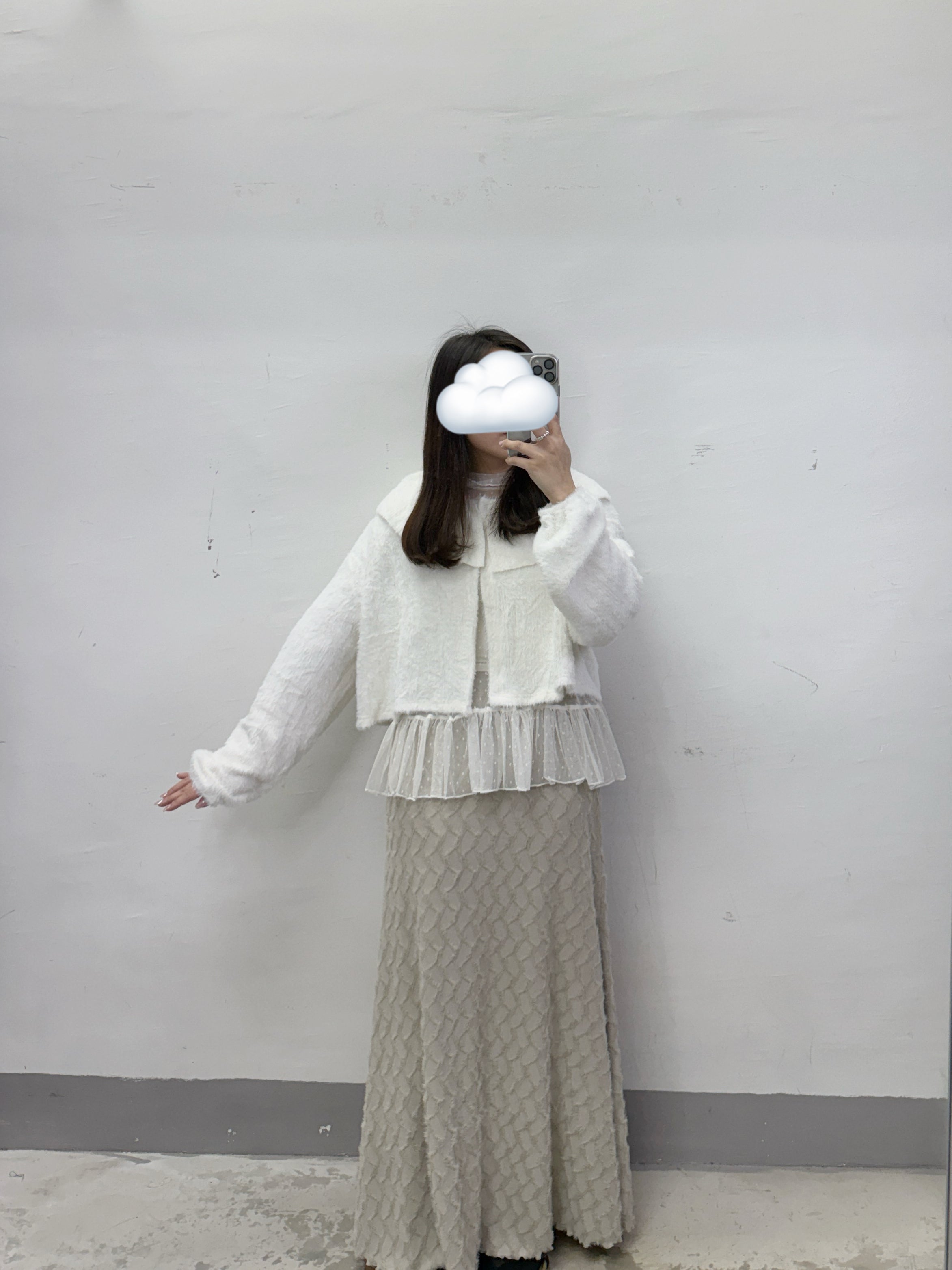 【SALE】荷葉領毛毛外襯丨灰