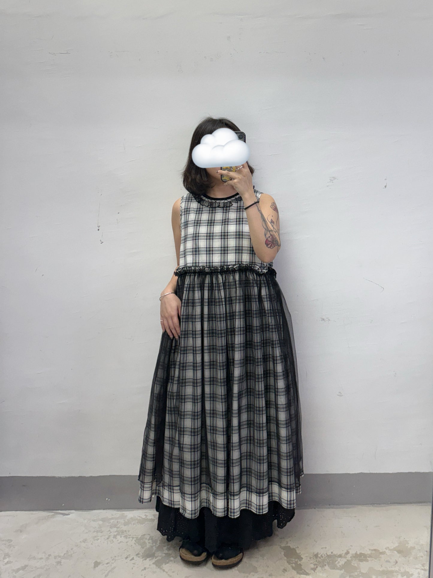 【SALE】格紋拼紗背心ops丨紅