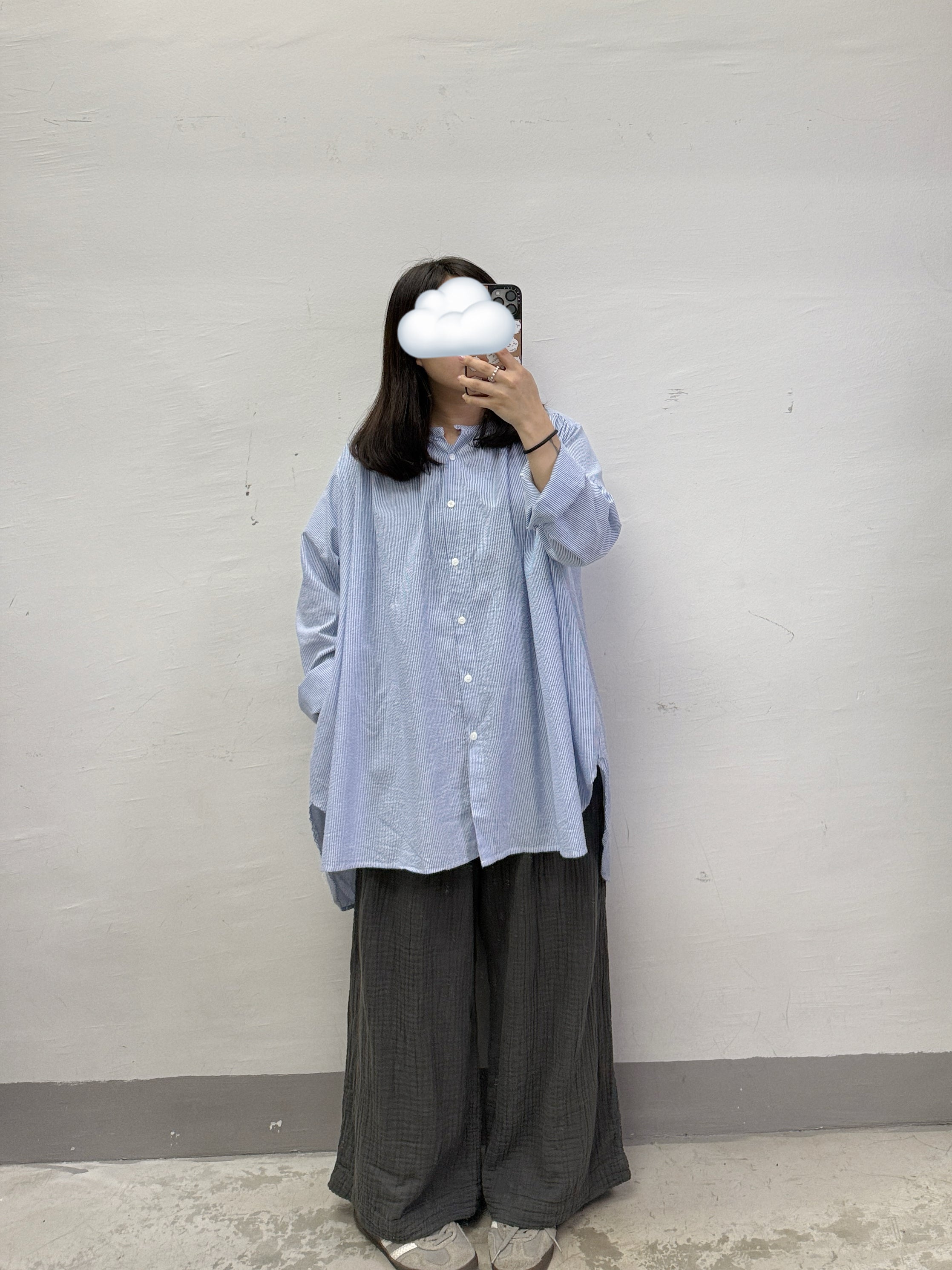 條紋中長top丨粉