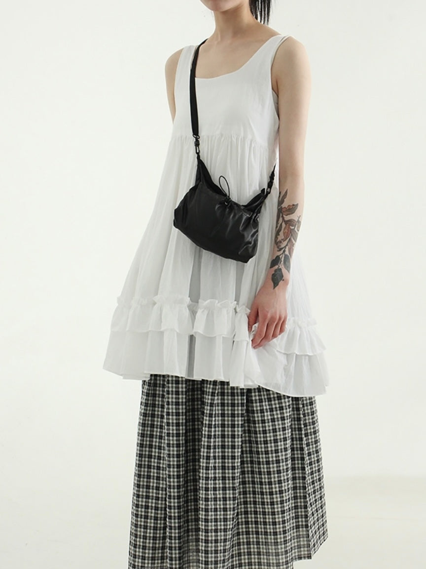 【SALE】下擺ruffle邊中長背心丨白