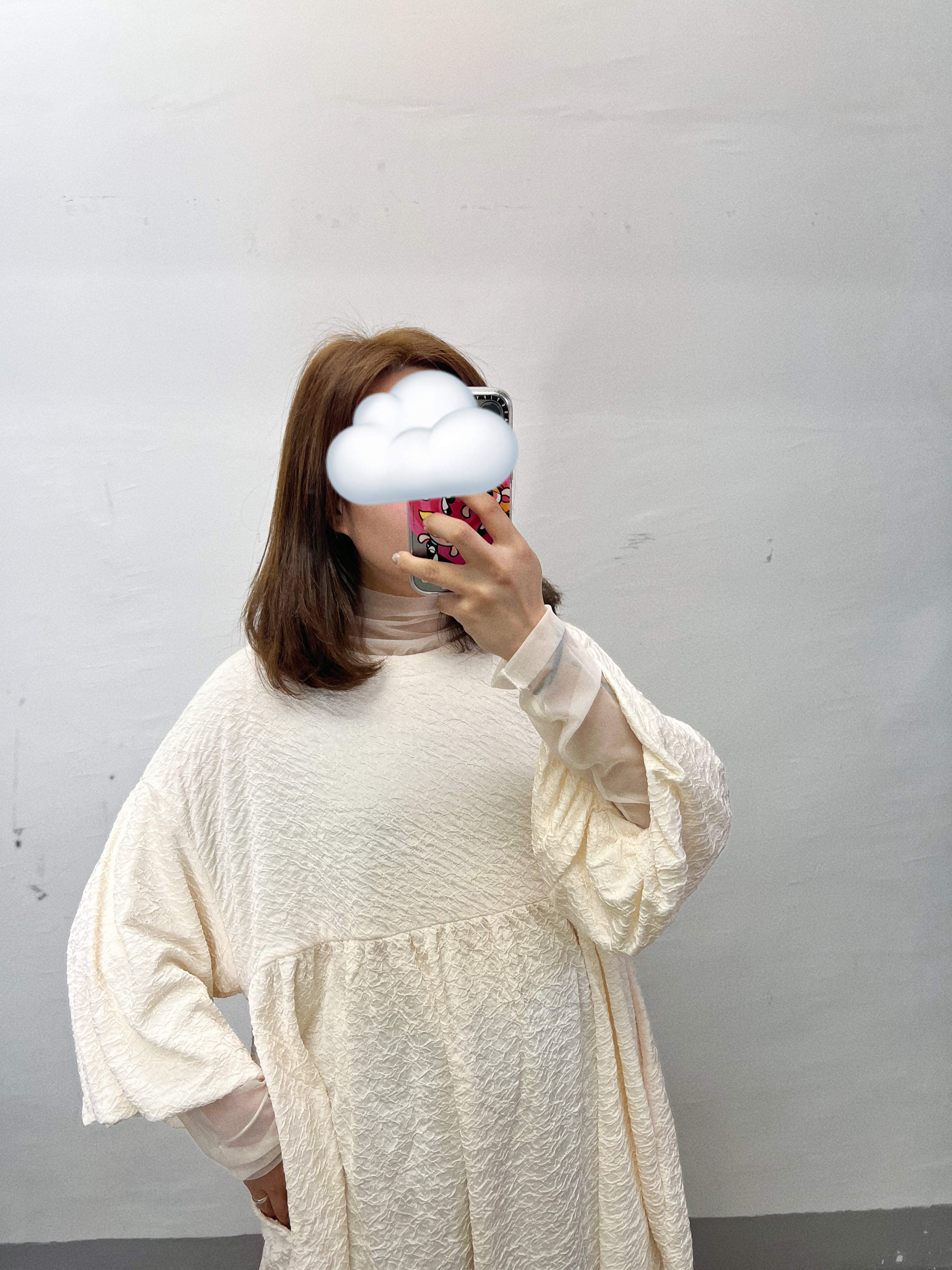 【SALE】皺皺紋微泡泡中袖top(有袋)｜4 col