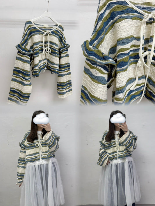 靚拼色～波浪紋綁帶針織外襯