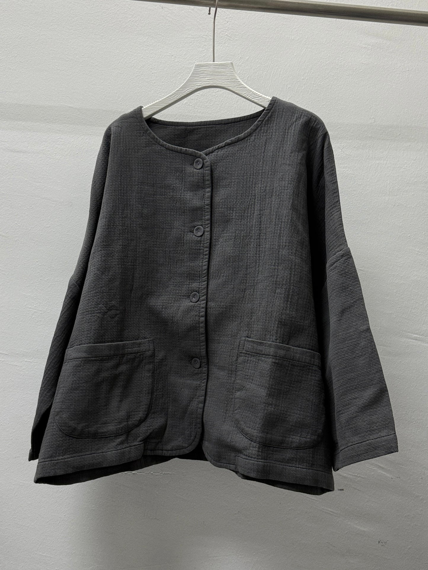 【SALE】挺身棉質凹凸質感口袋外套｜灰