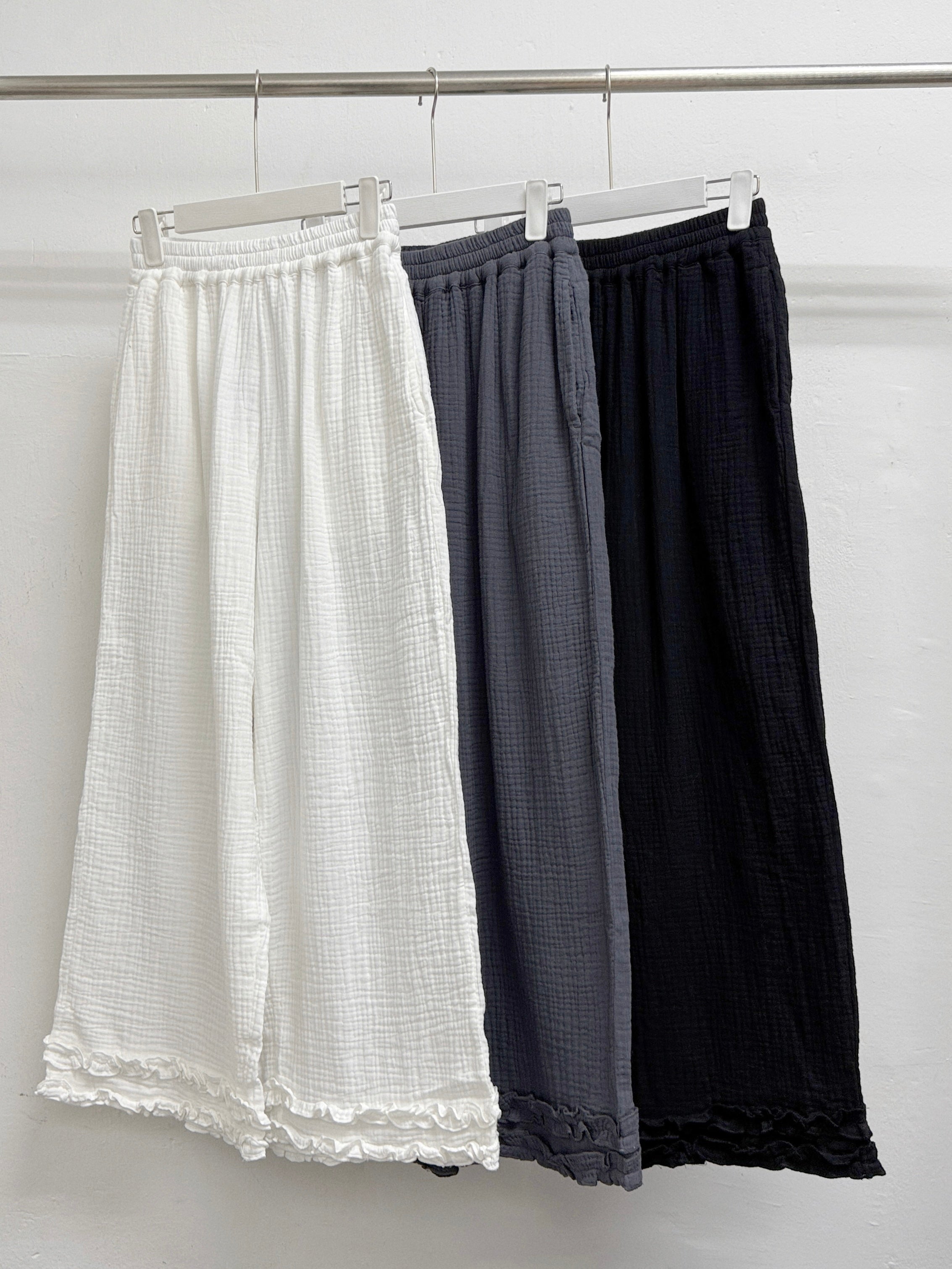 褲腳ruffle邊bb棉闊褲丨3 col