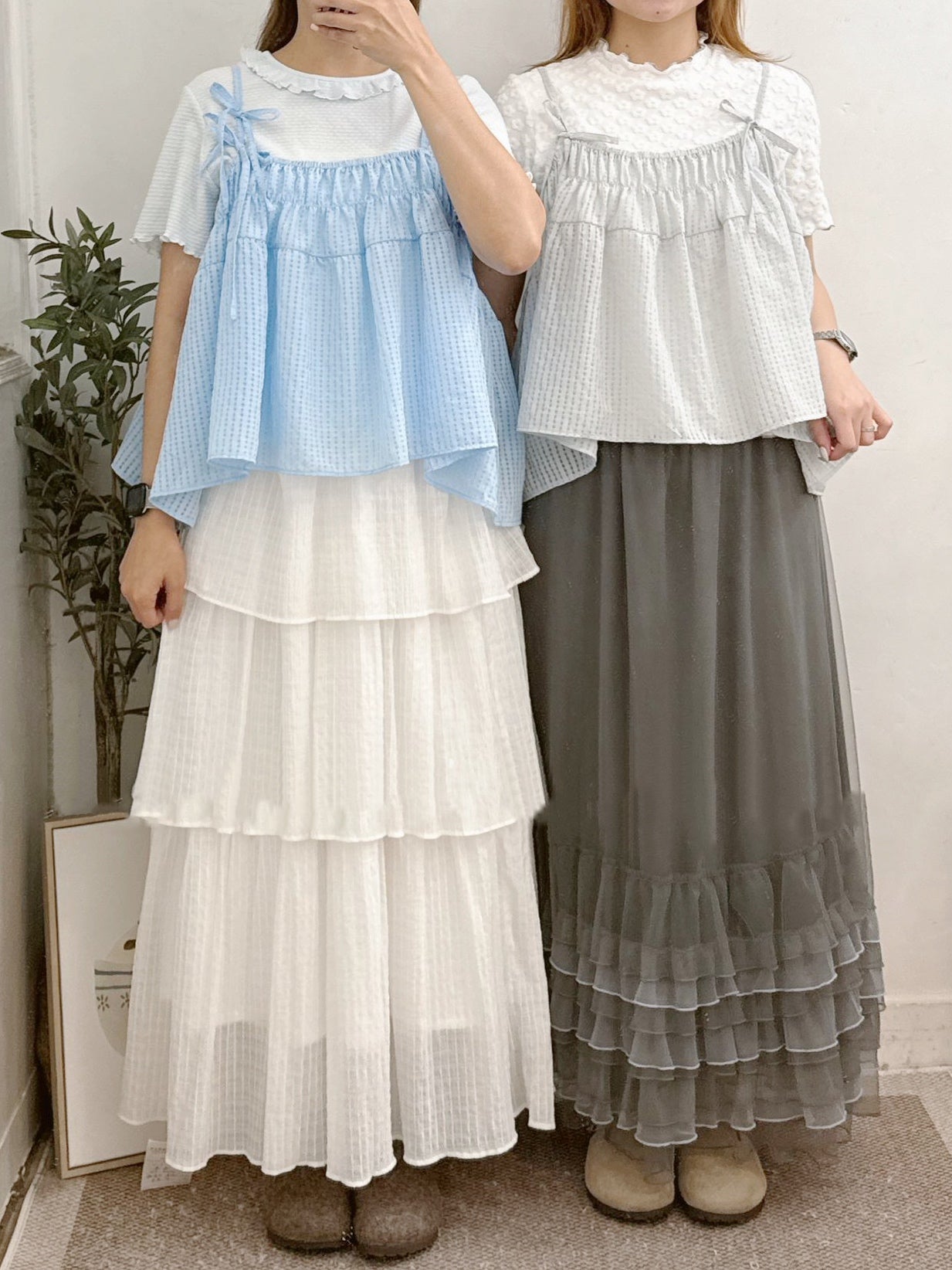 【SALE】格紋綁帶外搭丨灰