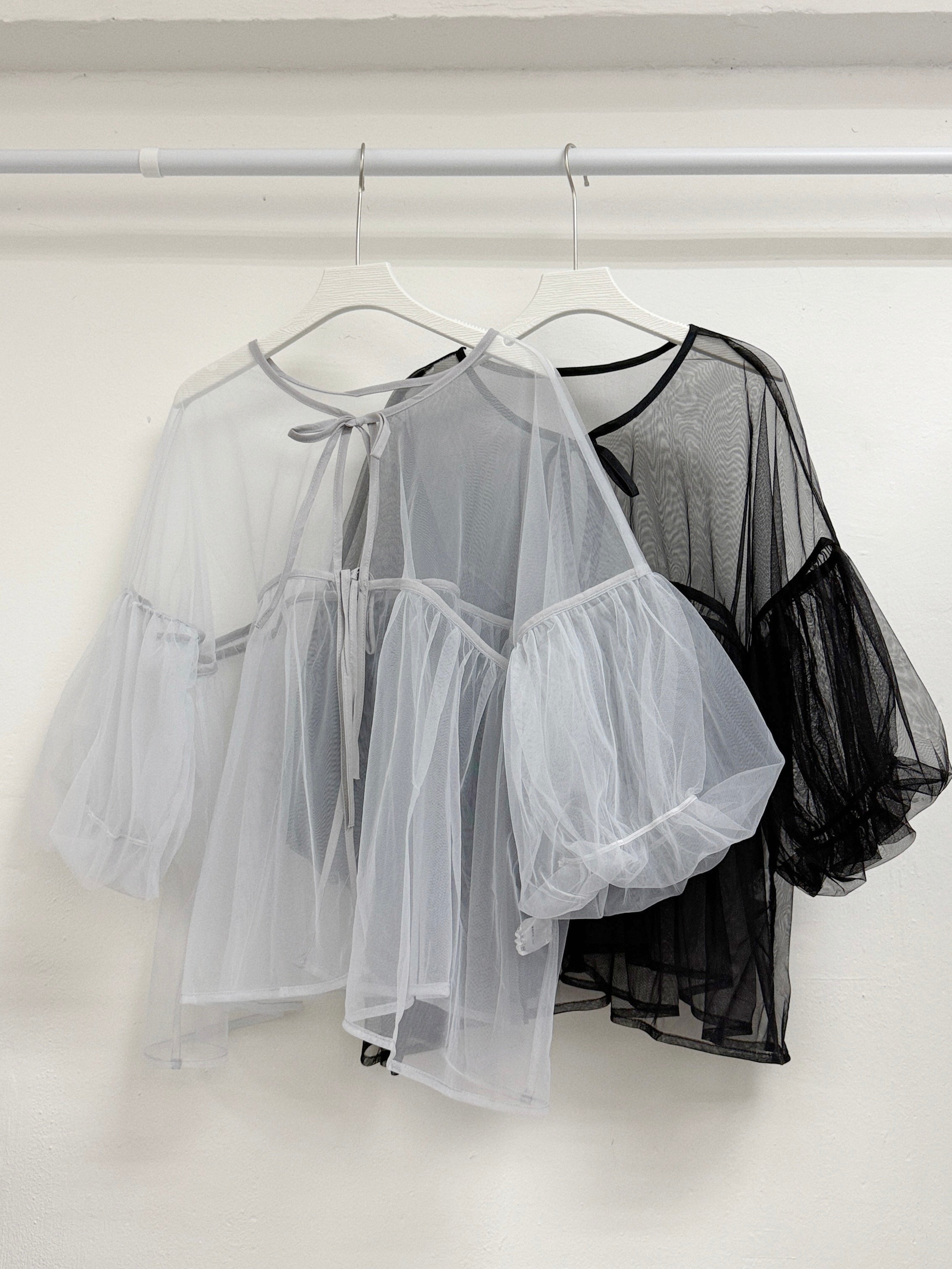 【SALE】泡泡袖綁帶紗外搭丨2 col