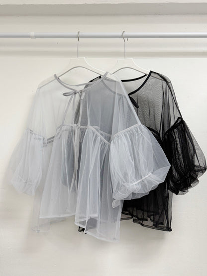 泡泡袖綁帶紗外搭丨2 col