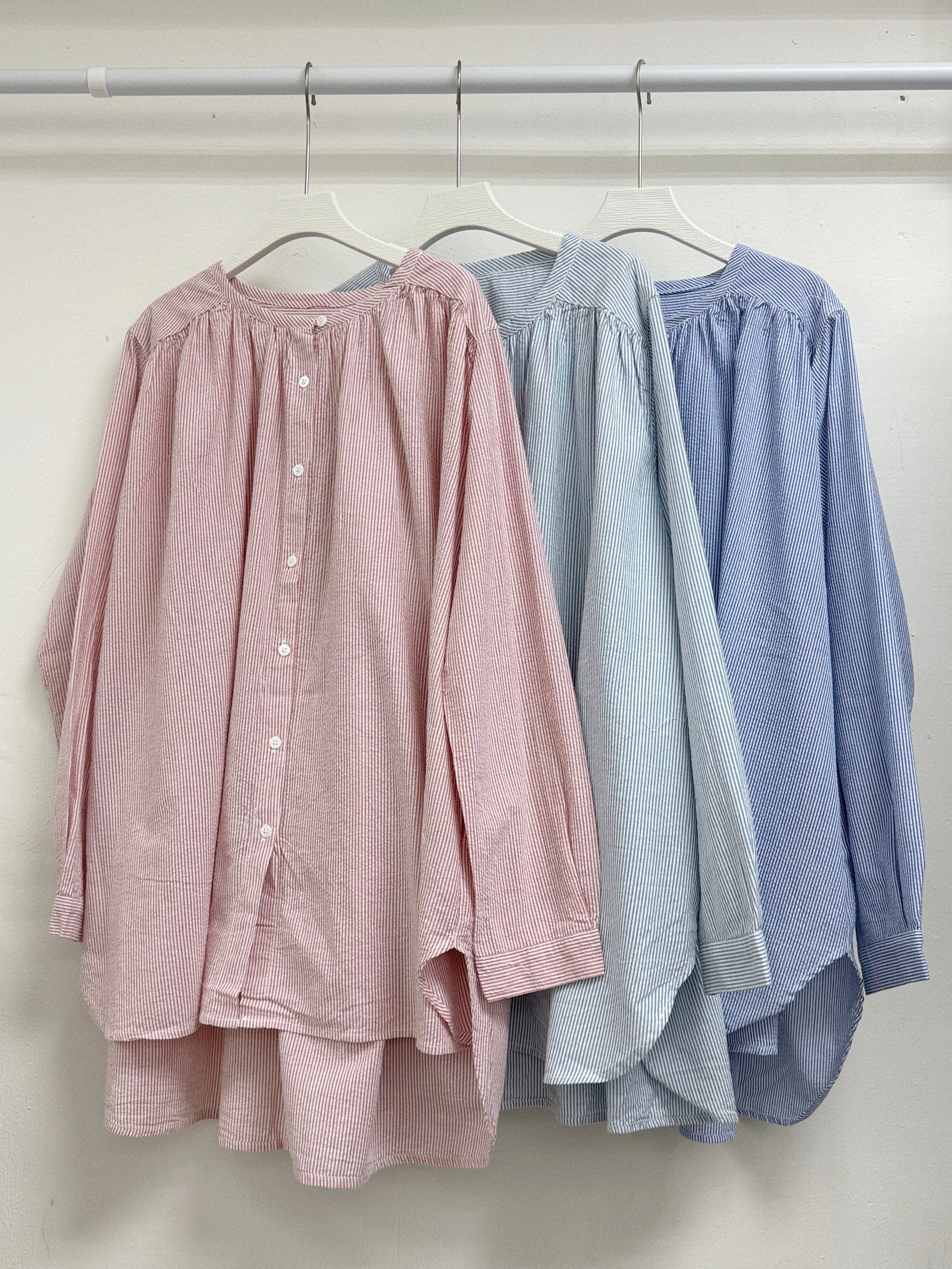 條紋中長top丨粉