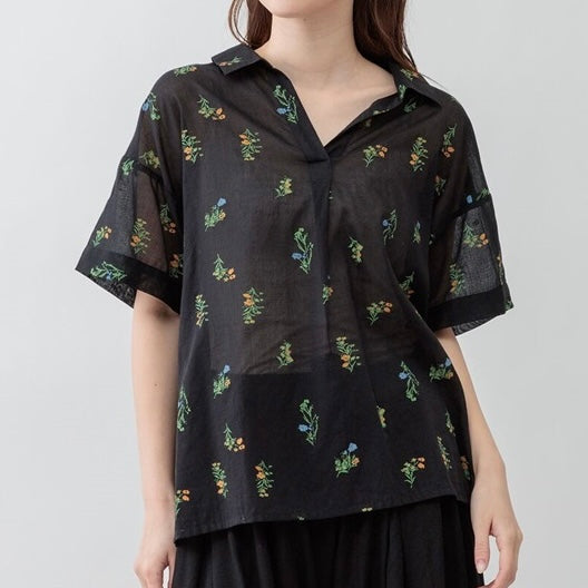 【SALE】花束pattern棉紗小v領恤丨2 col