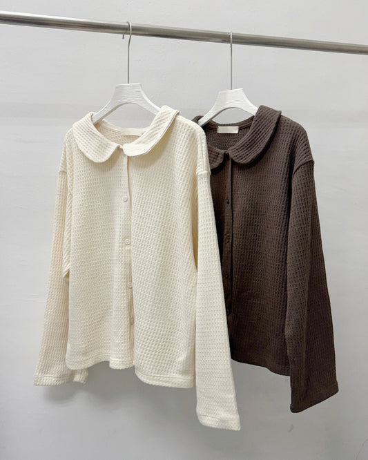 【SALE】bb領窩夫格紋開胸上衣丨米白 啡