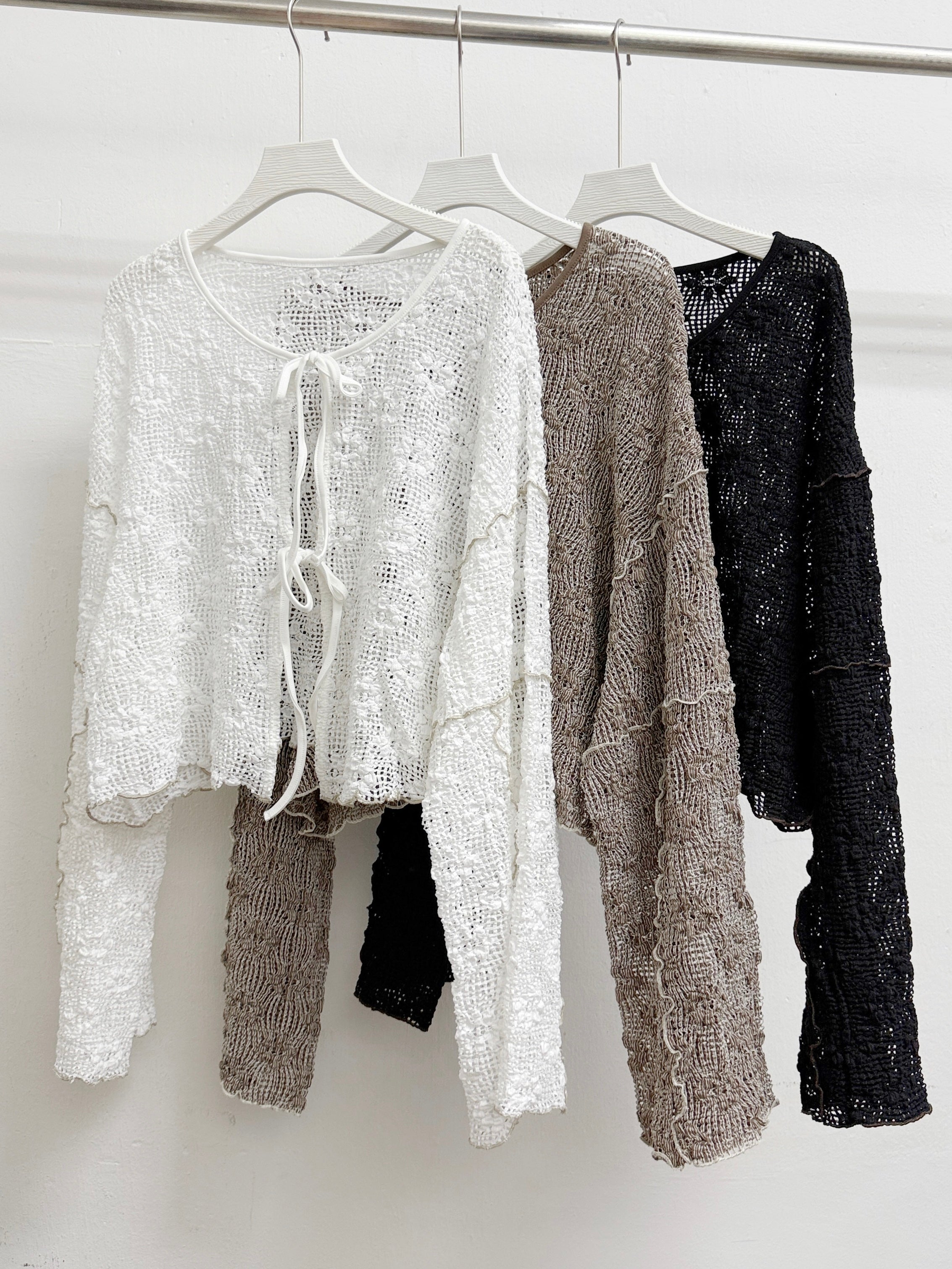 花花紋綁帶闊袖網網外搭丨3 col