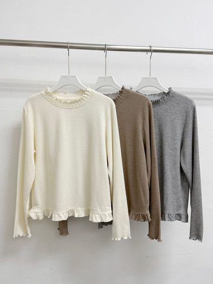 【SALE】下擺ruffle邊basic top丨啡