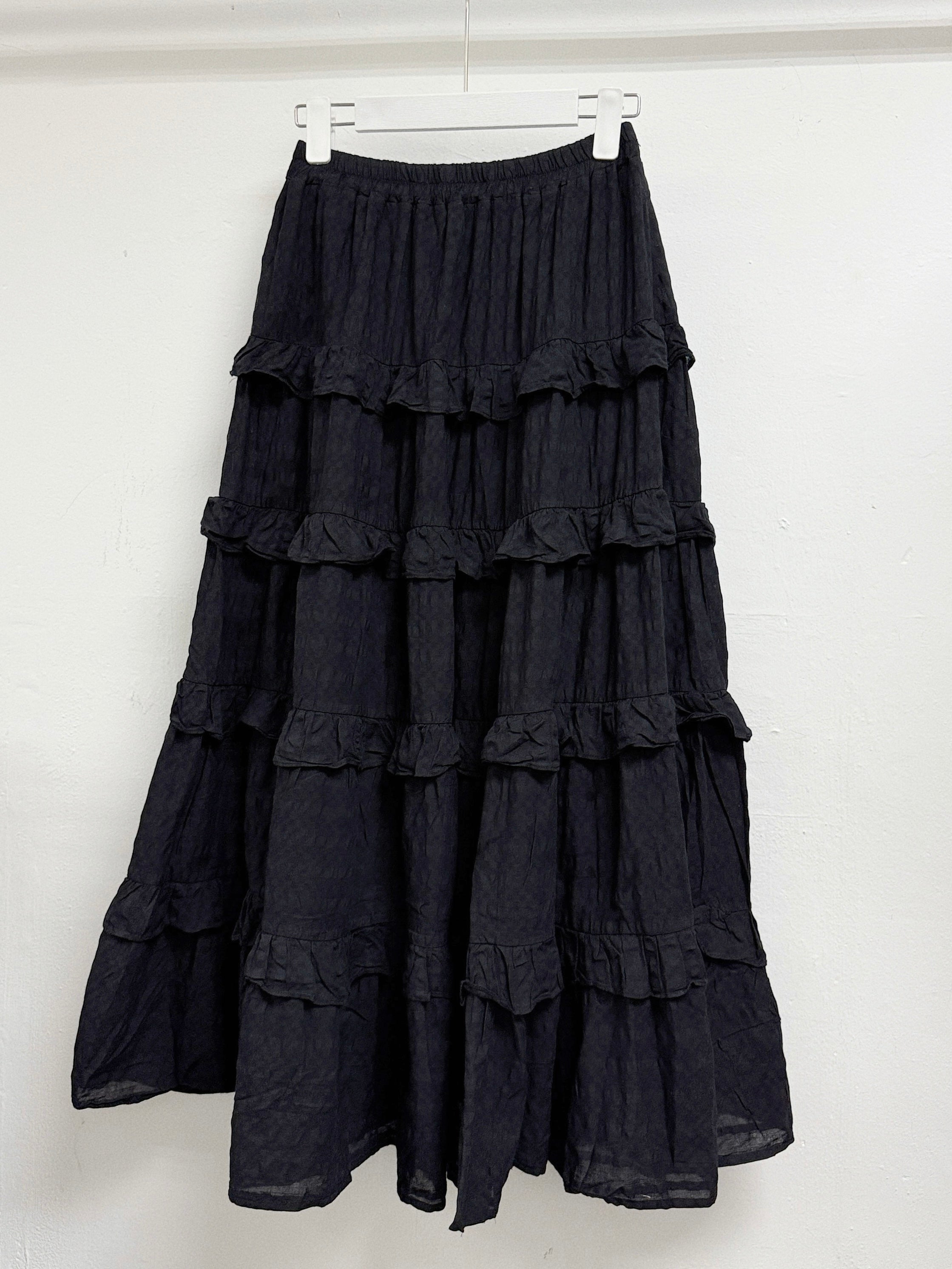 ruffle邊暗條紋半身裙丨3 col