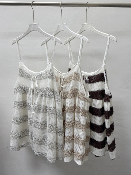 【SALE】拼色條紋針織綁帶外搭丨 3 col