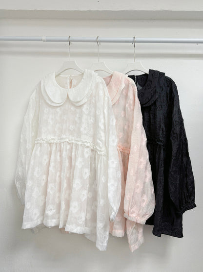 【SALE】花紋娃娃半透top丨米白 黑