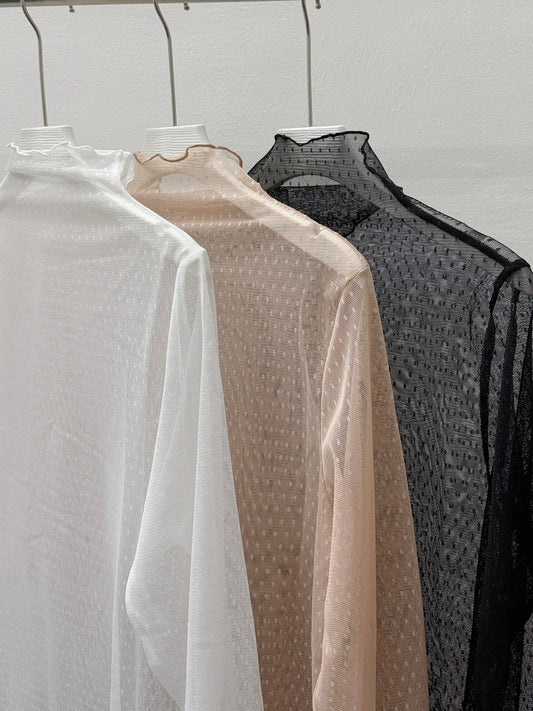 【SALE】點點透紗束袖打底top丨橙