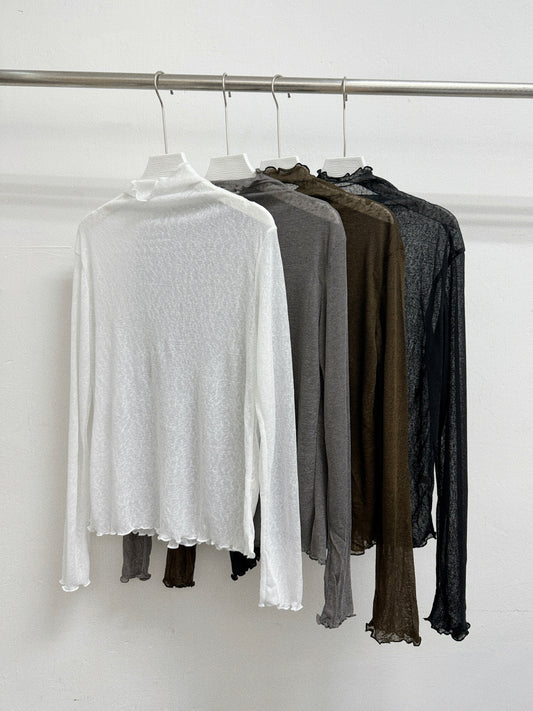 【SALE】木耳領透膚打底丨灰 啡