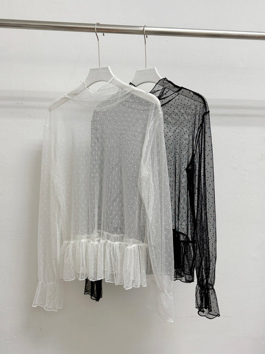 【SALE】點點透紗下擺ruffle top丨2 col