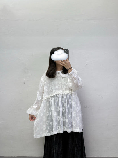 【SALE】花紋娃娃半透top丨米白 黑
