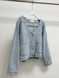 【SALE】v領短款薄牛仔外套