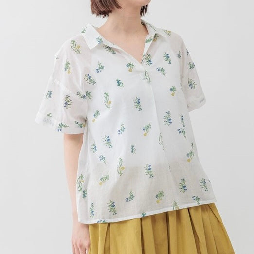 【SALE】花束pattern棉紗小v領恤丨2 col