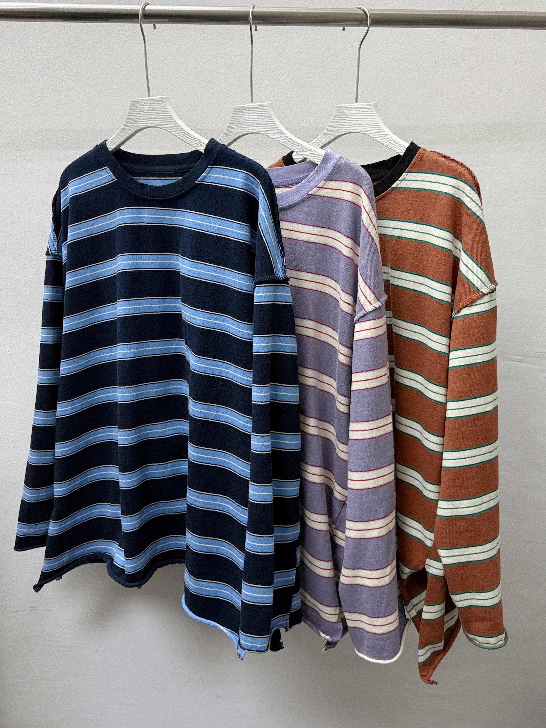 反車線拼色條紋上衣丨3 col