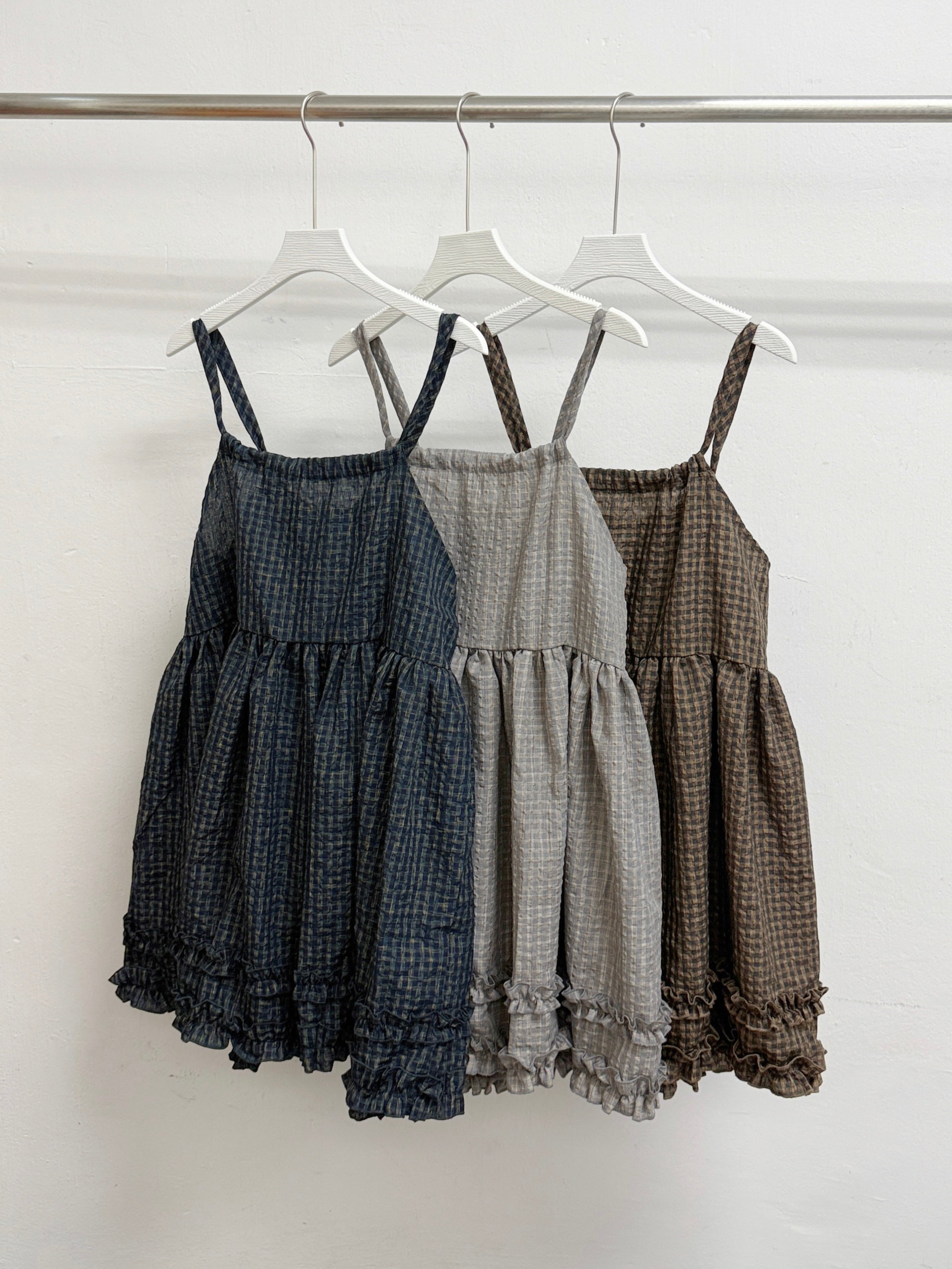 格紋中長ruffle後綁帶外搭丨3 col