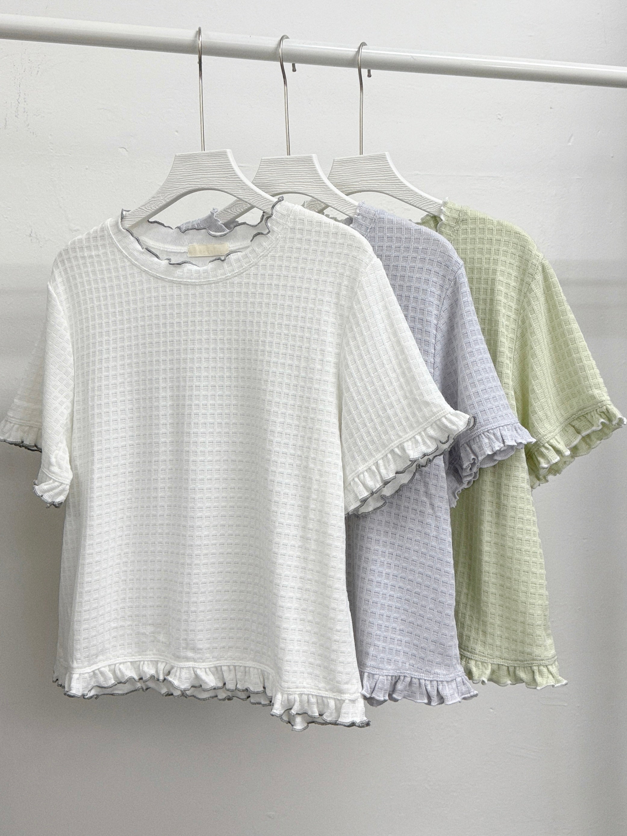【SALE】格紋ruffle邊top丨紫灰 綠