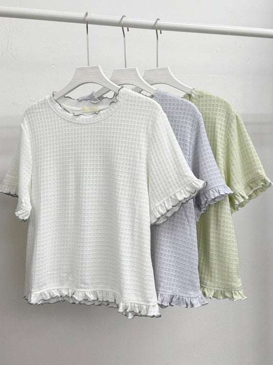 【SALE】格紋ruffle邊top丨綠