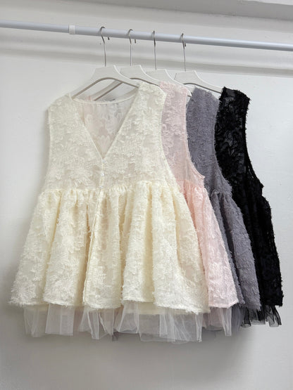 【SALE】蘇蘇花紋拼紗外搭丨紫 粉