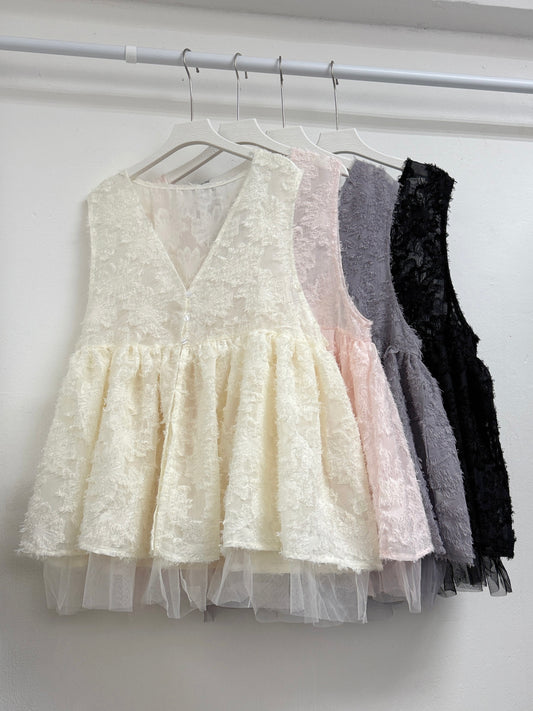 【SALE】蘇蘇花紋拼紗外搭丨紫 粉