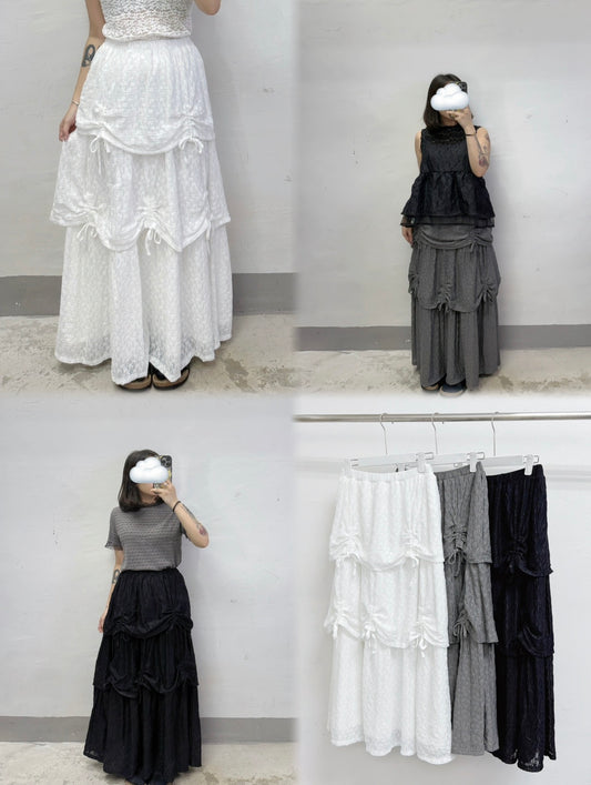 【新品優惠】花紋lace綁帶蝴蝶結層層裙丨3 col