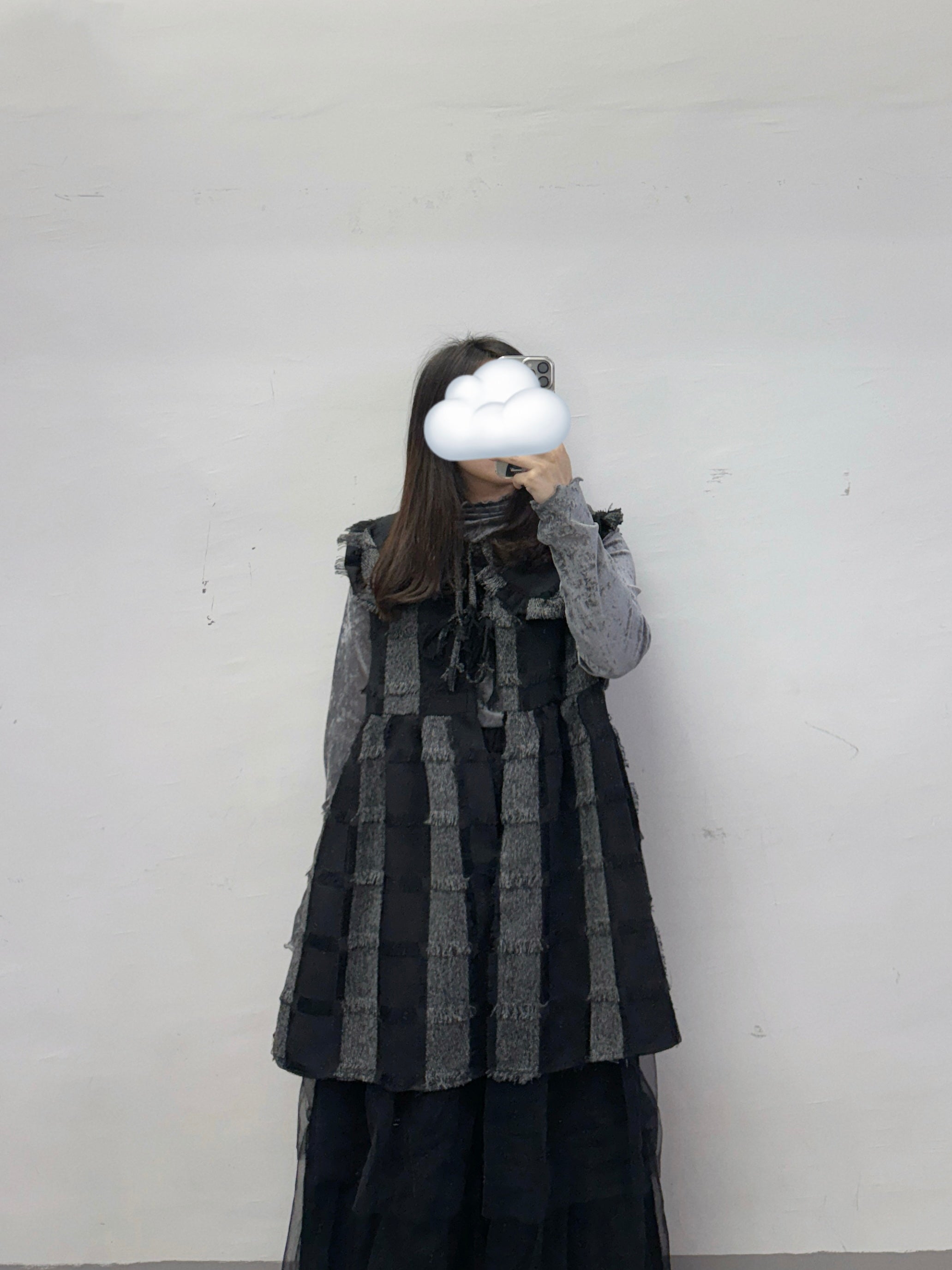 流蘇可拆娃娃領格紋外搭丨杏 黑