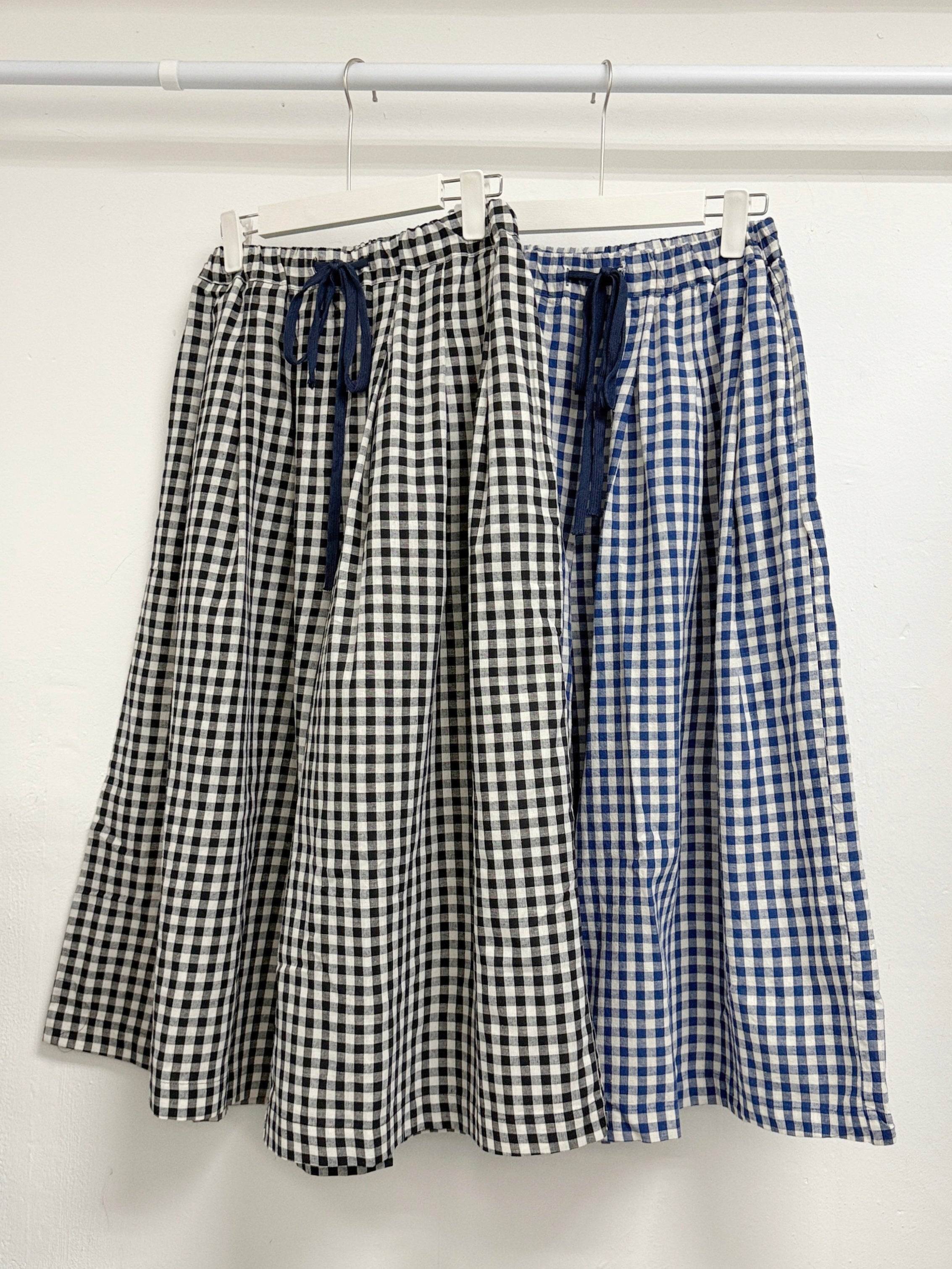 棉麻格紋闊裙褲丨2 col