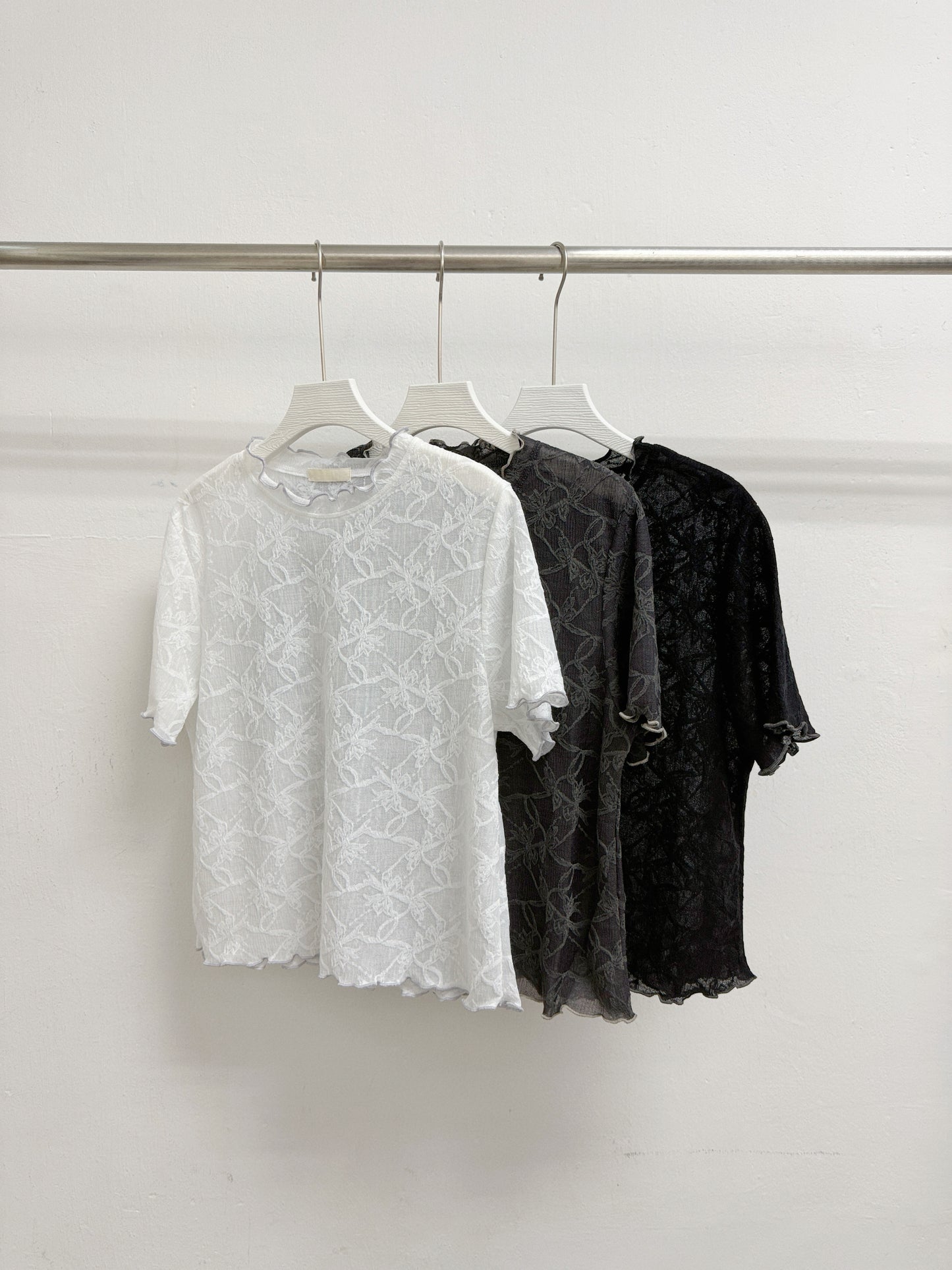 【新品優惠】蝴蝶結花紋半透上衣丨3 col