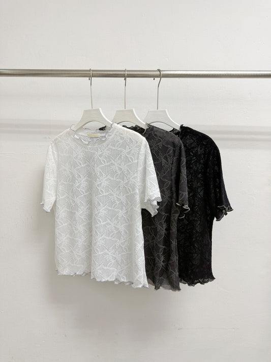 【新品優惠】蝴蝶結花紋半透上衣丨3 col