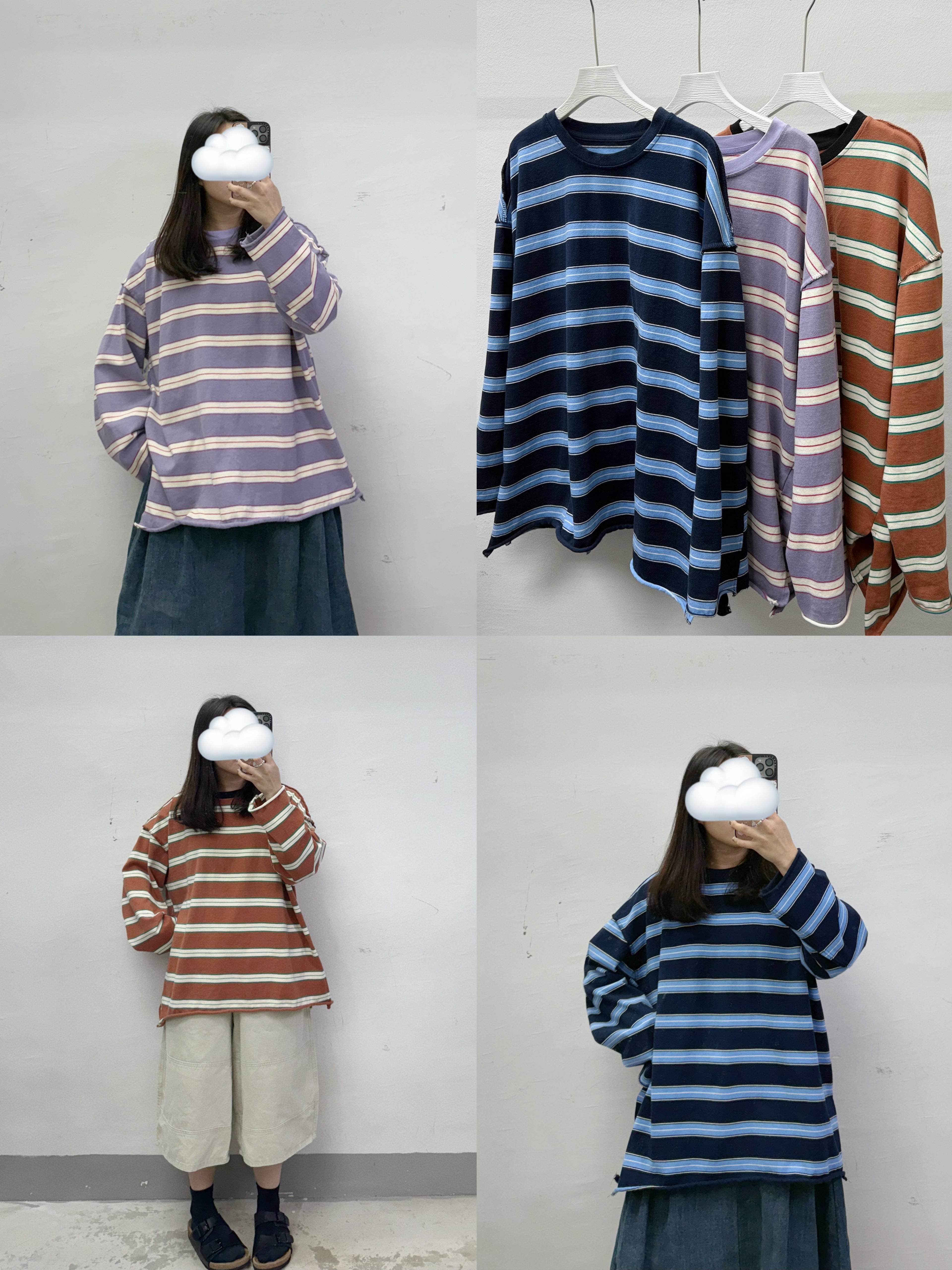 反車線拼色條紋上衣丨3 col