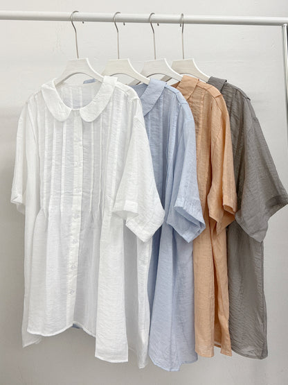 推！BB領壓褶半透襯衫丨白 灰 橙