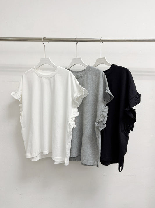 【SALE】ruffle邊翼袖上衣丨白 黑
