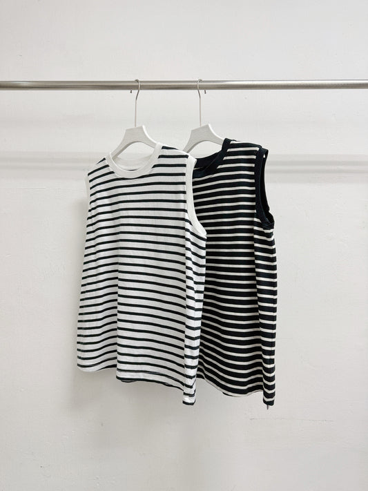 basic棉料圓領條紋背心丨2 col