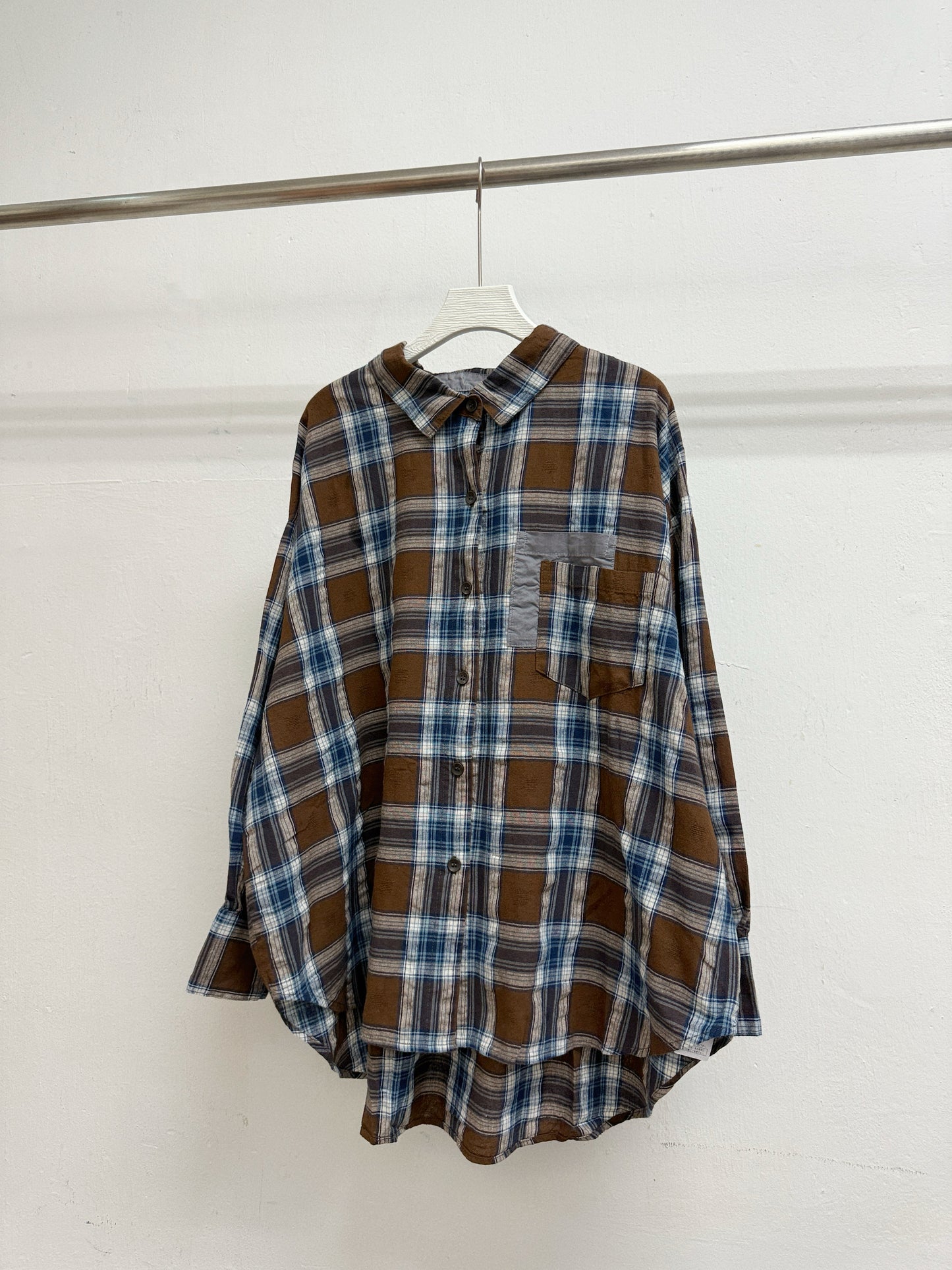 【SALE】拼色格紋棉麻恤